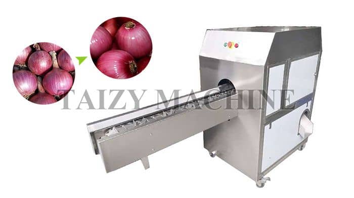 Onion peeling and root cutting machine